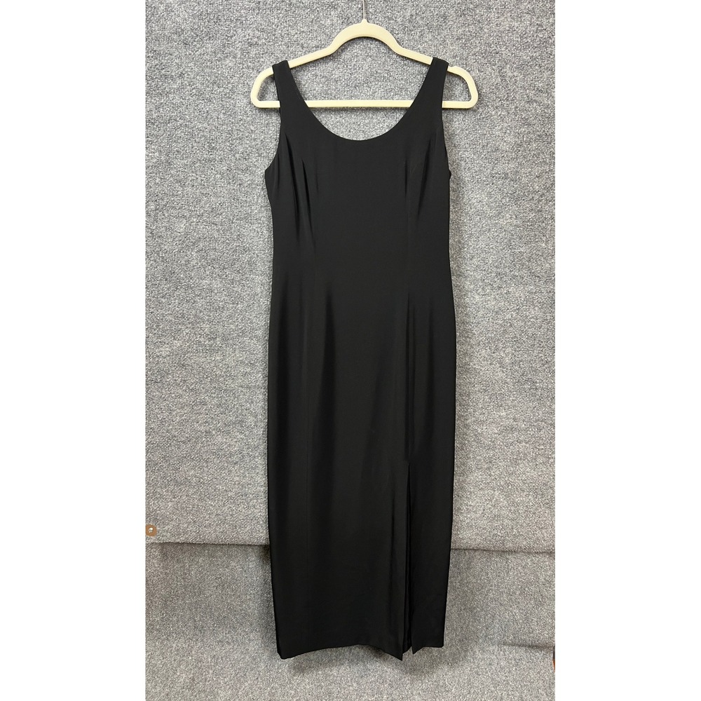 Rimini Vintage Black Maxi‎ Dress Sz 8 Sleeveless Scoop Neck Side Slit Formal